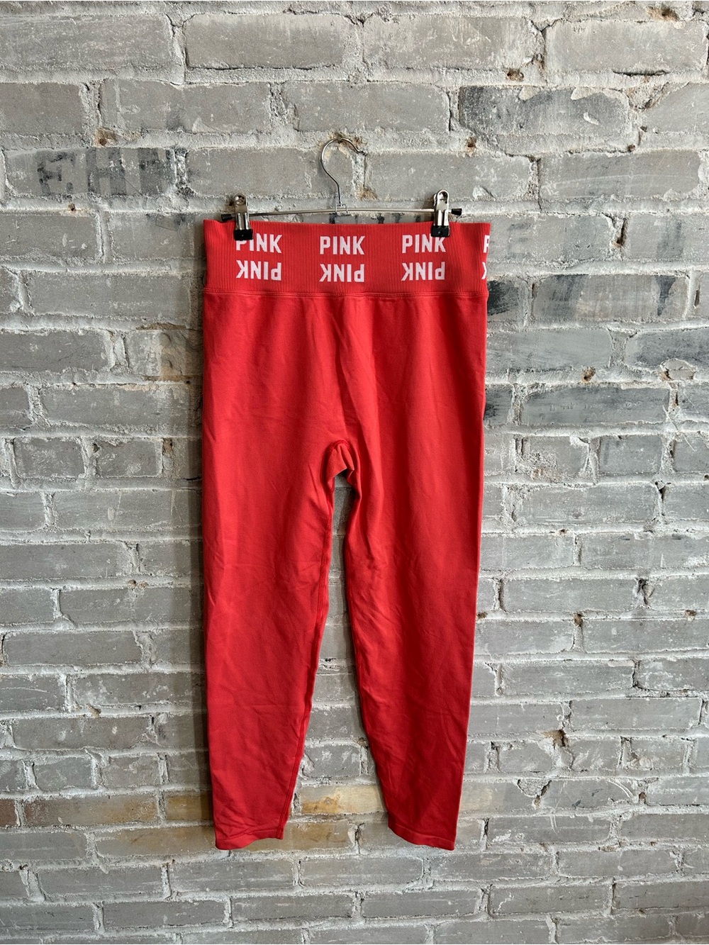 VS PINK Coral Red Seamless High Waisted Logo Leggings - Size M